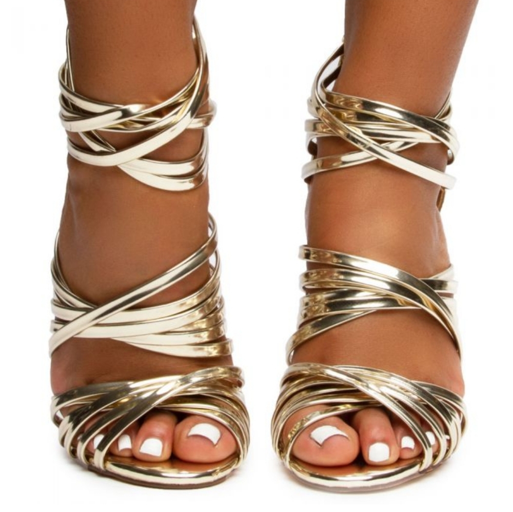 2xπHPπ LILIANA SHOES PARIS NIGHTS MULTI CRISS-CROSS STRAP STILETTO HIGH HEELS - Picture 5 of 5